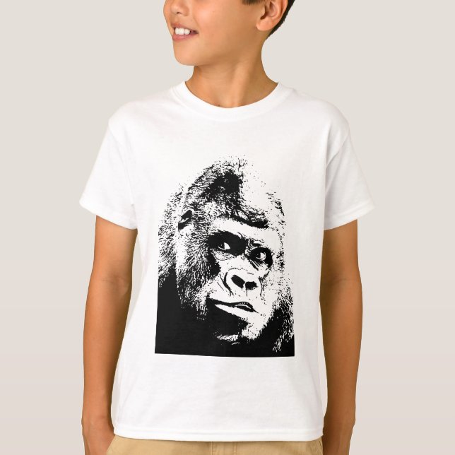 Camiseta Gorilla de arte pop blanco negro (Anverso)