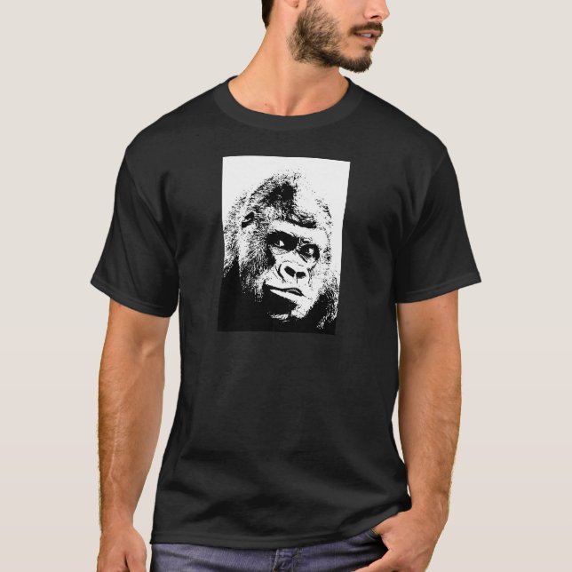 Camiseta Gorilla de arte pop blanco negro (Anverso)