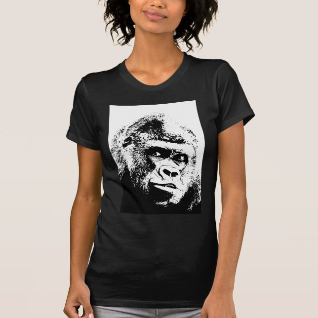 Camiseta Gorilla de arte pop blanco negro (Anverso)