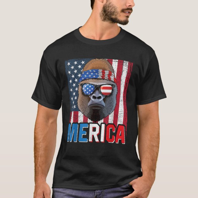 Camiseta Gorilla Merica 4th of July American Gorilla Ape Pa (Anverso)