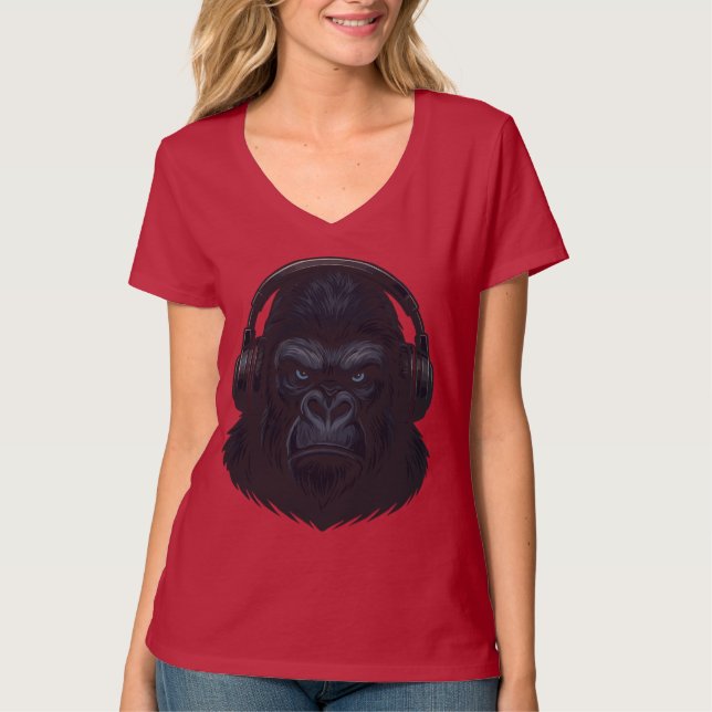 Camiseta Gorilla with Headphones — Fierce Music Lover  (Anverso)