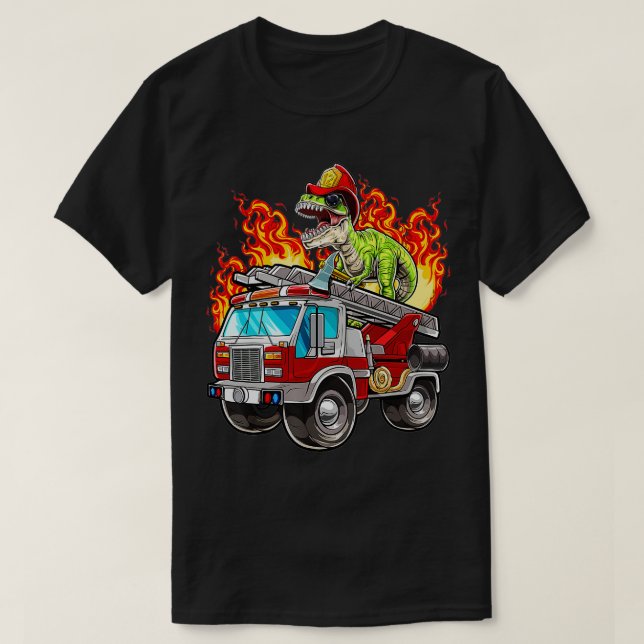Camiseta Gorra bombero y bombero de los dinosaurios de Fire (Diseño del anverso)