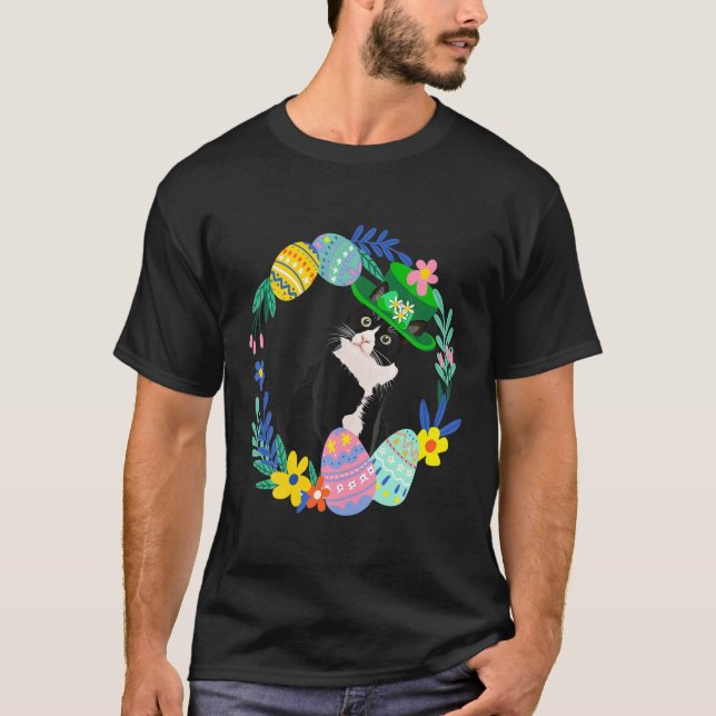 Camiseta Gorra conejo de huevos de pascua de gato de Tuxedo (Anverso)
