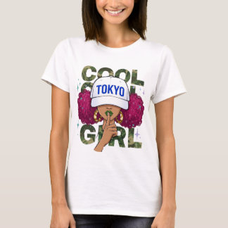 Camiseta Gorra de béisbol Cool Girl Tokyo Camuflaje Tipogra