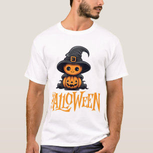 Camiseta Gorra de Bruja Calabaza Chibi Lindo Gráfico de Hal