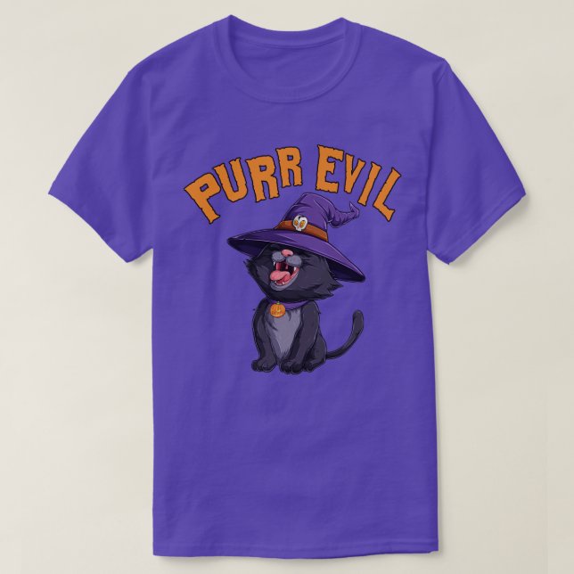 Camiseta Gorra de bruja de gato negro de Purr Evil Hallowee (Diseño del anverso)