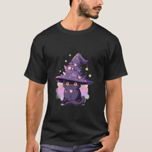Camiseta Gorra de bruja de gato púrpura lindo Hal mágico de