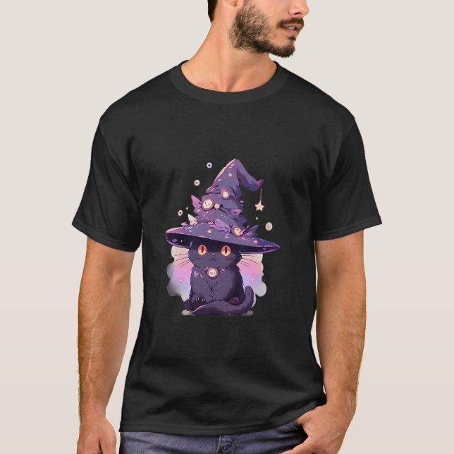 Camiseta Gorra de bruja de gato púrpura lindo Hal mágico de (Anverso)