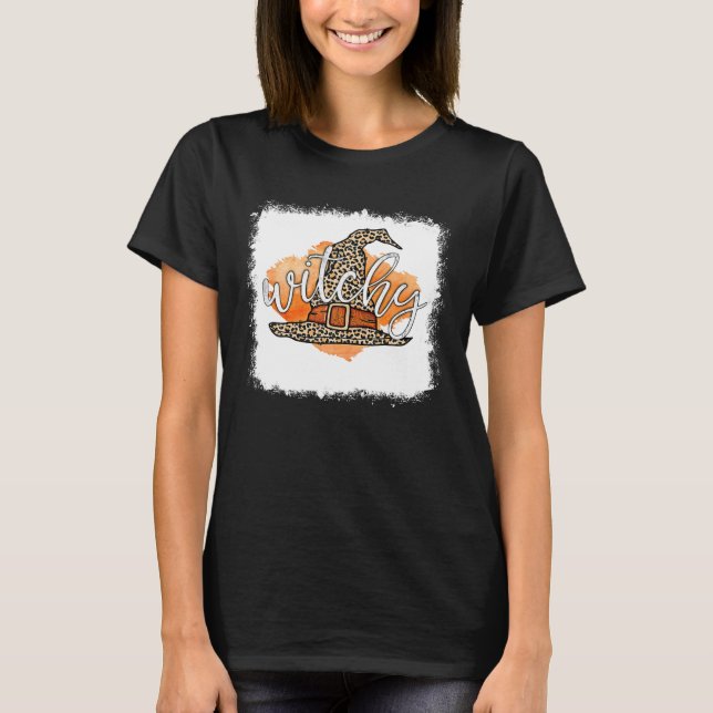 Camiseta Gorra de bruja de leopardo bruja bruja básica (Anverso)