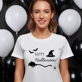 Camiseta Gorra De Brujas Y Escoba Con Araña Y Bats Hallowee