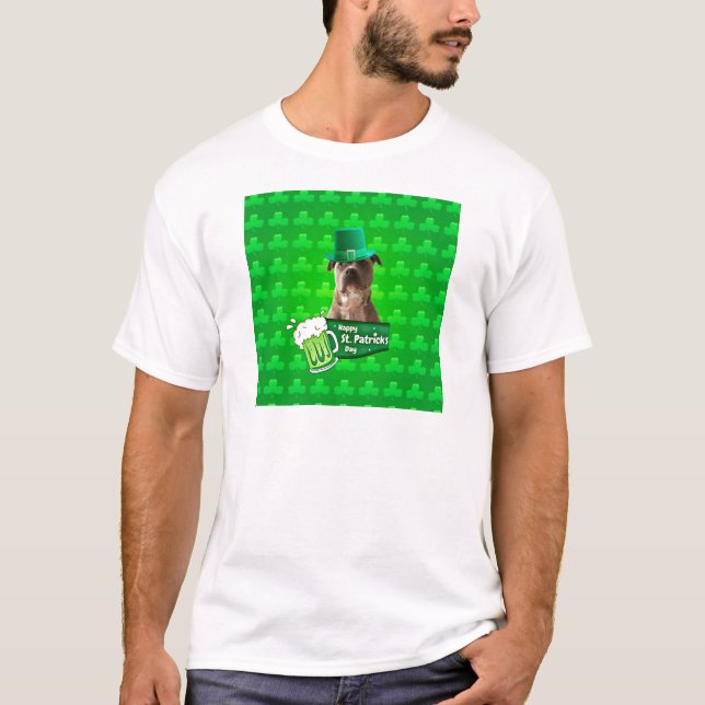 Camiseta Gorra de Bulldog Cute Pit St. Patrick's Day w Clov (Anverso)