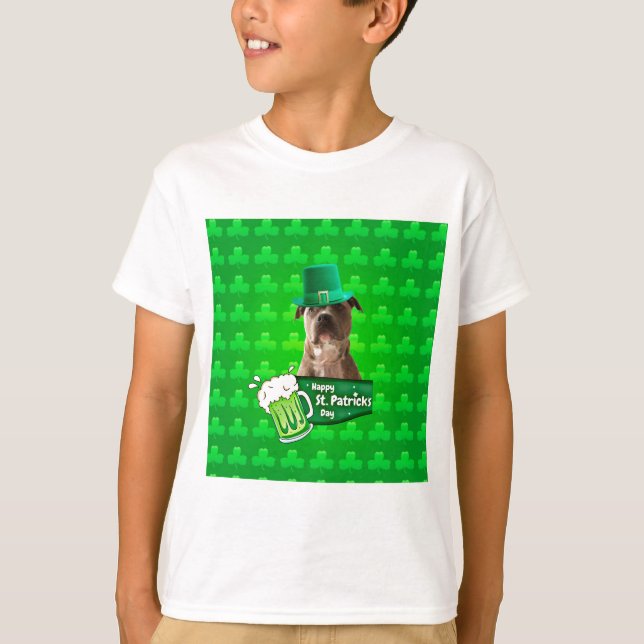 Camiseta Gorra de Bulldog Cute Pit St. Patrick's Day w Clov (Anverso)