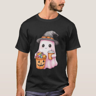 Camiseta Gorra de calabaza de café fantasma dulce caramelos