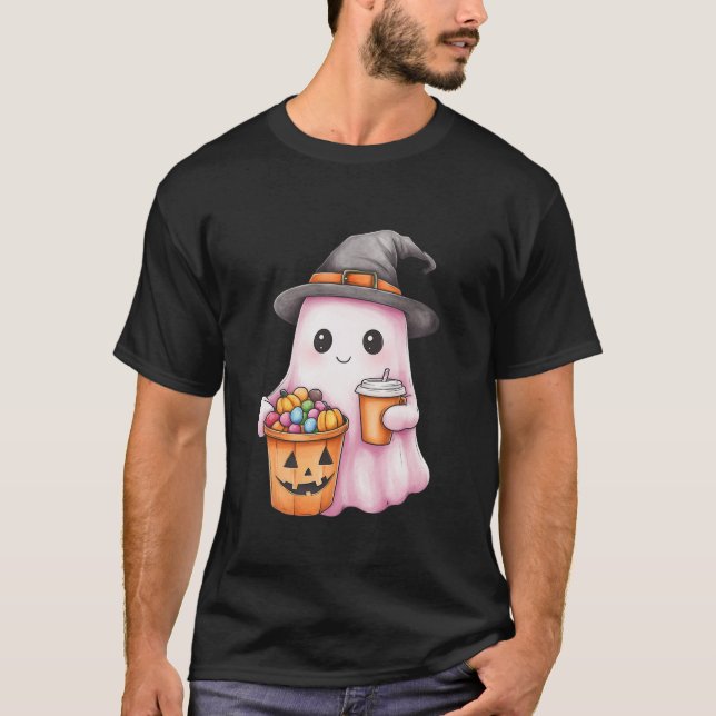Camiseta Gorra de calabaza de café fantasma dulce caramelos (Anverso)