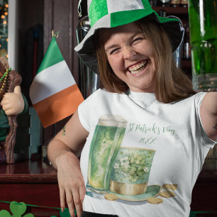 Camiseta Gorra de Leprechaun con cerveza verde en el Día de