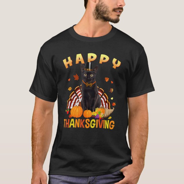 Camiseta Gorra de peregrinos turcos del gato negro feliz de (Anverso)