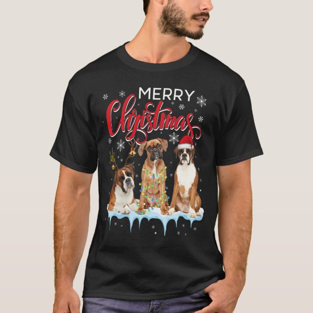 Camiseta Gorra de renos de la luz del perro de la navidad d (Anverso)