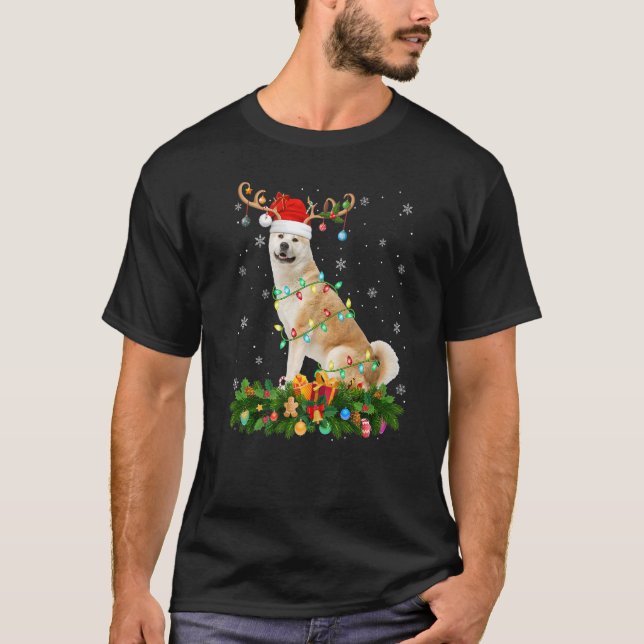 Camiseta Gorra de renos de Navidad Santa Akita Inu Perro Ch (Anverso)
