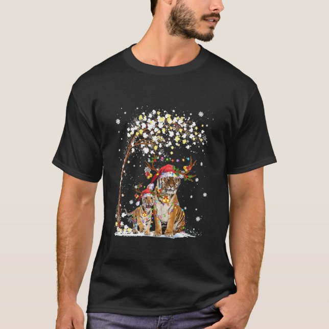 Camiseta Gorra de renos de tigres Santa Navidad Árbol diver (Anverso)