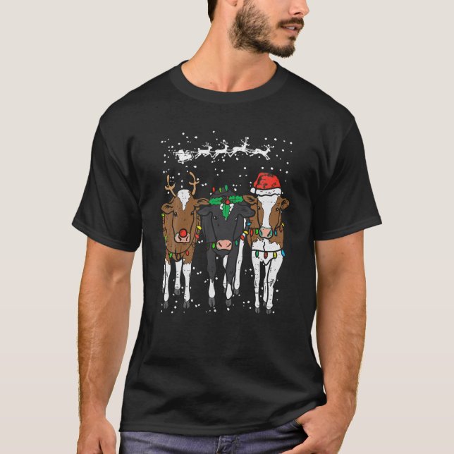 Camiseta Gorra de renos de vacas de vaca Santa Farm Navidad (Anverso)