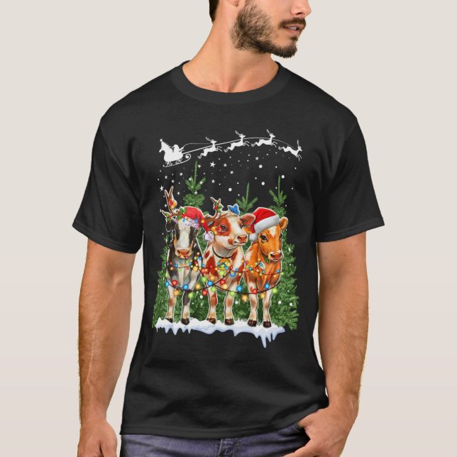 Camiseta Gorra de renos de vacas Santa Navidades enciende d (Anverso)