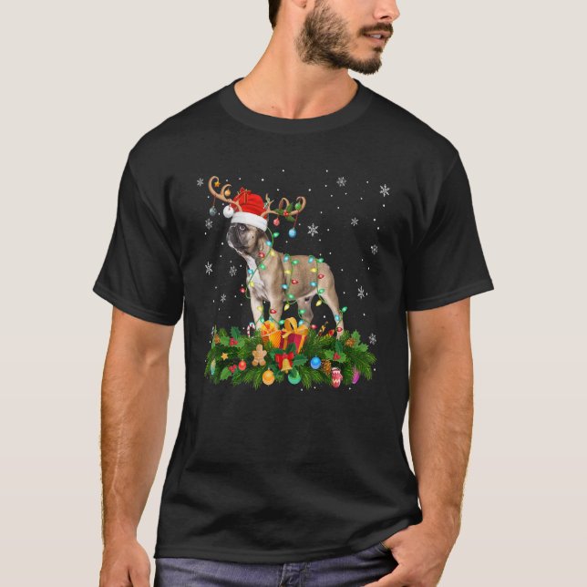 Camiseta Gorra de renos navideños Santa Bulldog francés Chr (Anverso)