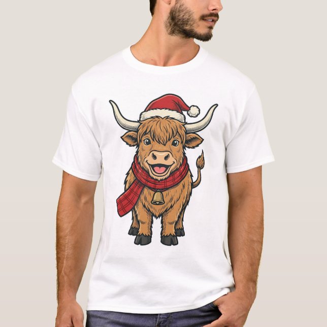 Camiseta Gorra de Santa de vaca de las Highlands de Navidad (Anverso)