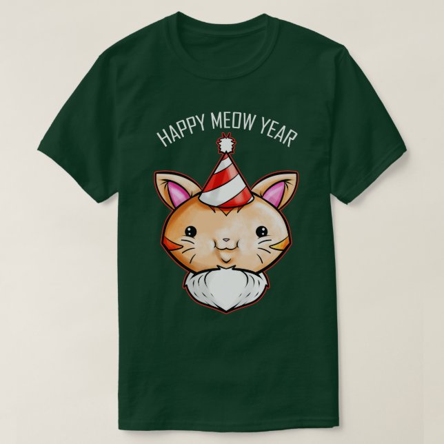 Camiseta Gorra de un gato kawaii feliz año nuevo (Diseño del anverso)
