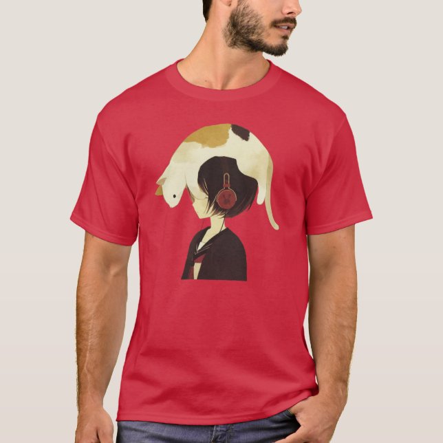 Camiseta GORRA del CAT - niño del animado con el gato (Anverso)