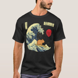 Camiseta Gorra Divertida Capybara Surf Ola Grande Japonesa