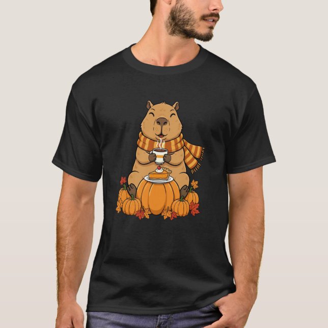 Camiseta Gorra Divertida de Capypara Café Otoño Día de Acci (Anverso)