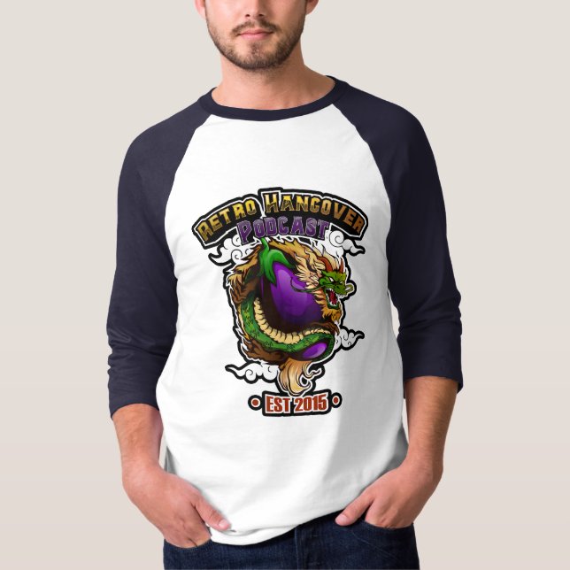 Camiseta Gorra el dragón de la berenjena 3/4 Sleeve Raglan  (Anverso)