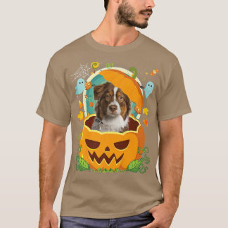 Camiseta Gorra feliz de la calabaza de Halloween Aussie Dog