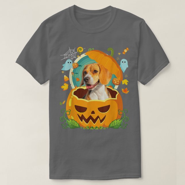Camiseta Gorra feliz de la calabaza de Halloween Beagle Dog (Diseño del anverso)