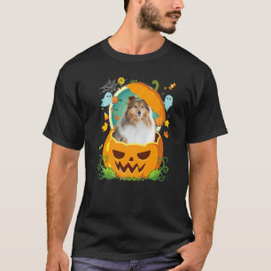 Camiseta Gorra feliz de la calabaza de Halloween Sheltie Pe