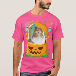 Camiseta Gorra feliz de la calabaza de Halloween Sheltie Pe