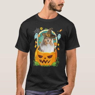 Camiseta Gorra feliz de la calabaza de Halloween Sheltie Pe