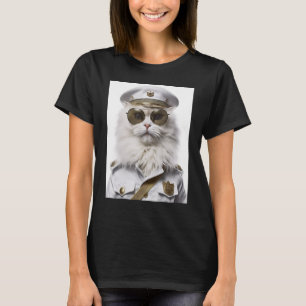 Camiseta Gorra militar de gato blanco persa