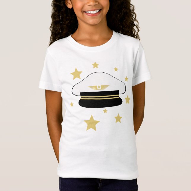Camiseta Gorra piloto blanco, estrellas de oro, aviación de (Anverso)