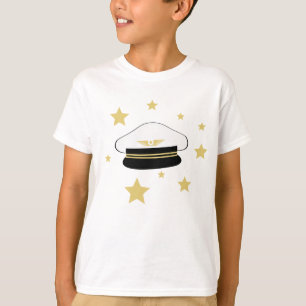 Camiseta Gorra piloto blanco, estrellas de oro, aviador de