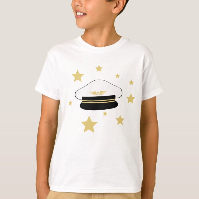 Camiseta Gorra piloto blanco, estrellas de oro, aviador de  (Anverso)