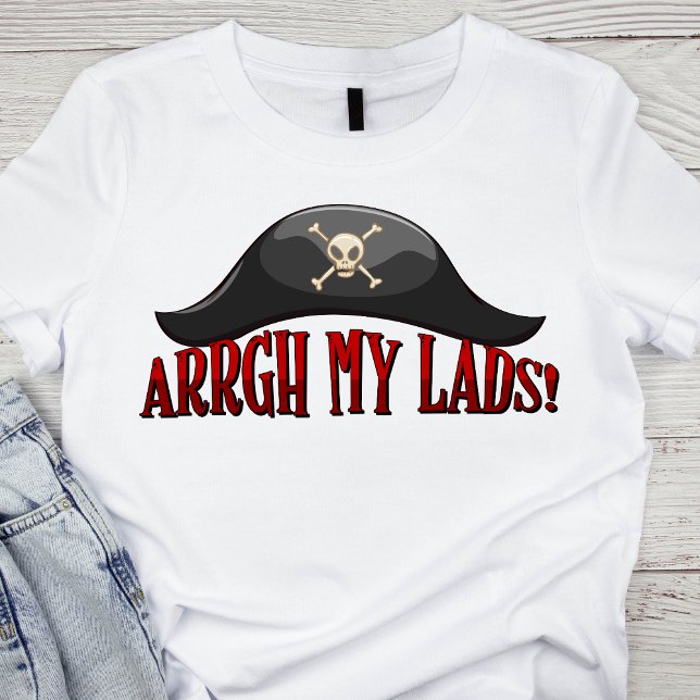 Camiseta Gorra Pirata Negro con texto rojo '¡Argh my Lads!' (Subido por el creador)
