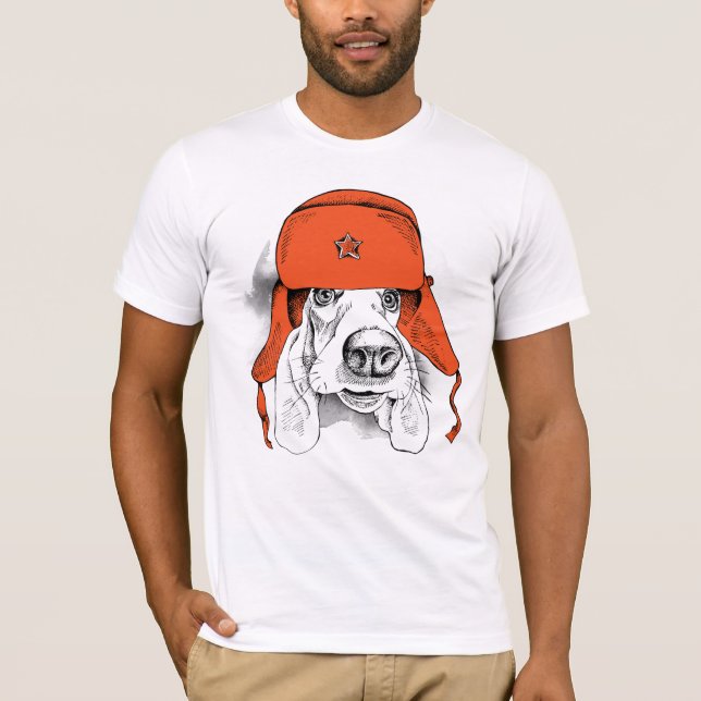 Camiseta Gorra rojo de Basset Hound el | Ushanka (Anverso)