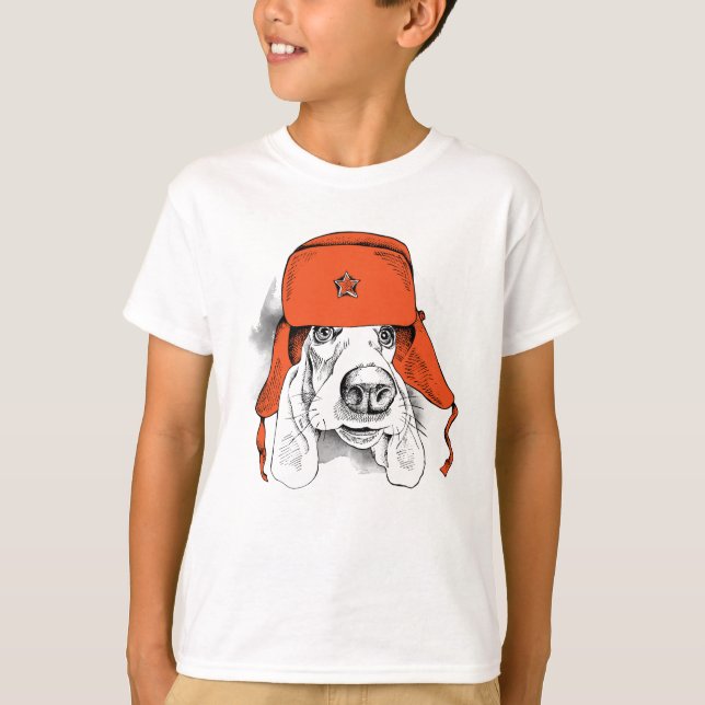 Camiseta Gorra rojo de Basset Hound el | Ushanka (Anverso)