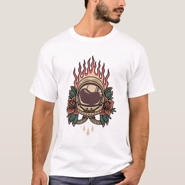 Camiseta Gorras astronautas rosas incendian diseño de tatua (Anverso)
