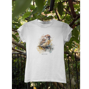 Camiseta Gorrión Acuarela Rústico, personalizado