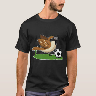 Camiseta Gorrión de dibujos animados lindo jugando fútbol