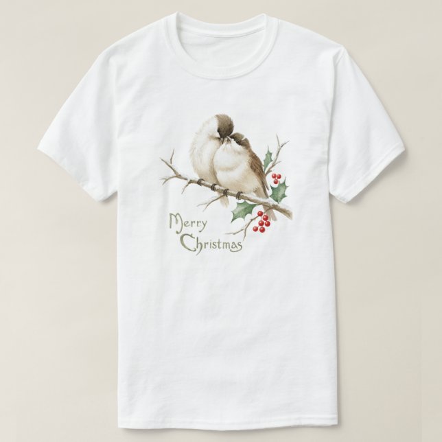 Camiseta Gorriones en una rama de Navidad (Diseño del anverso)