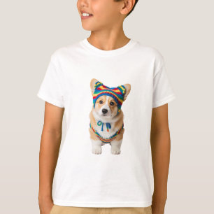 Camiseta Gorrito de arcoíris lindo cachorro Corgi niños