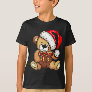 Camiseta Gorrito de Santa de osito de felpa Pijama de Navid